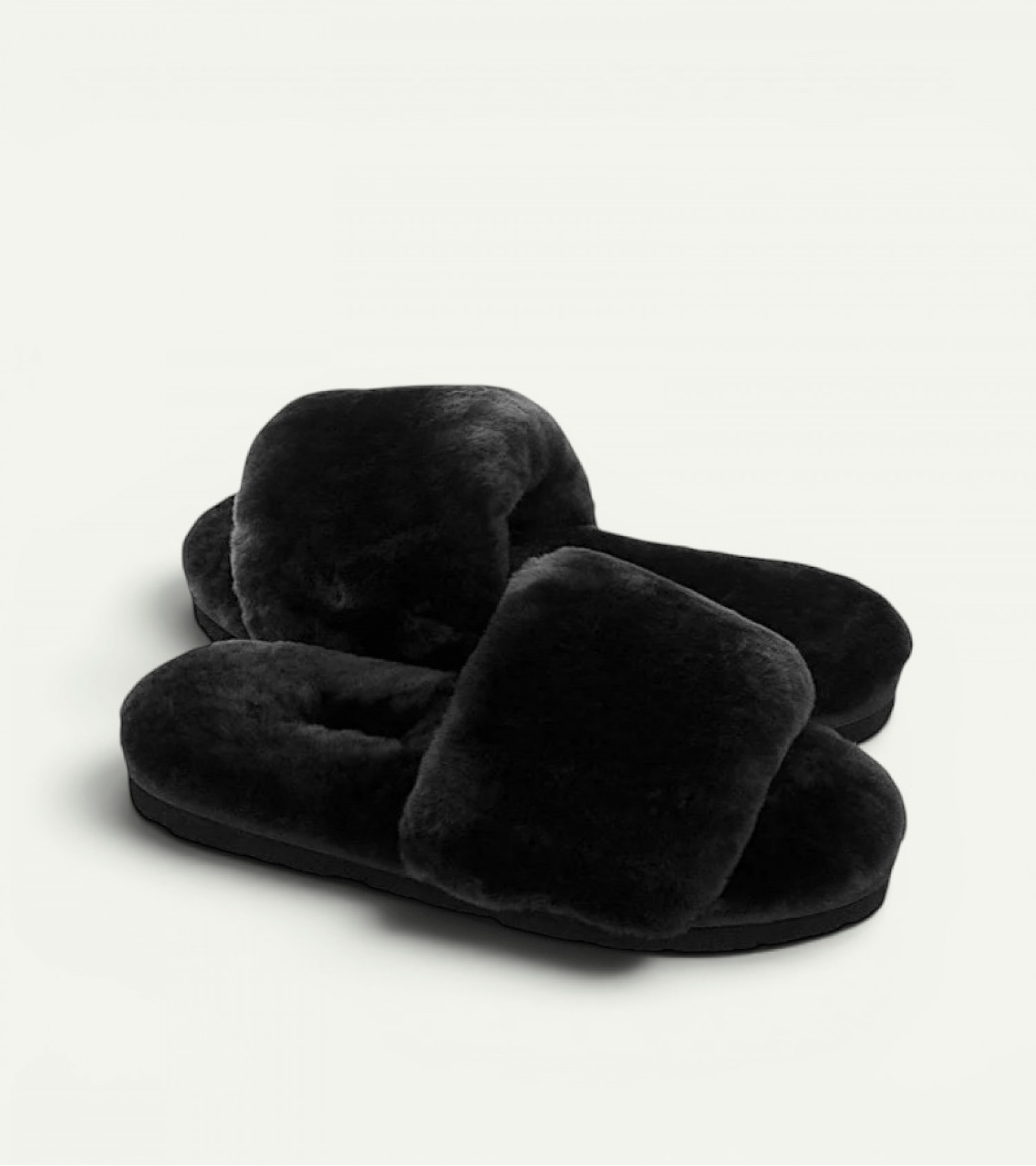 Меховые Тапочки FLUFF Slides - Black