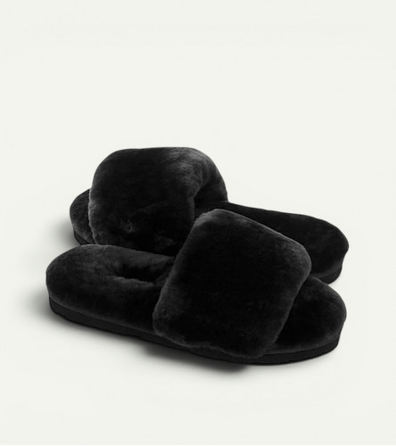 Меховые Тапочки FLUFF Slides - Black