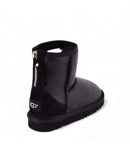 UGG Kids Classic Short Zip Leather - Black