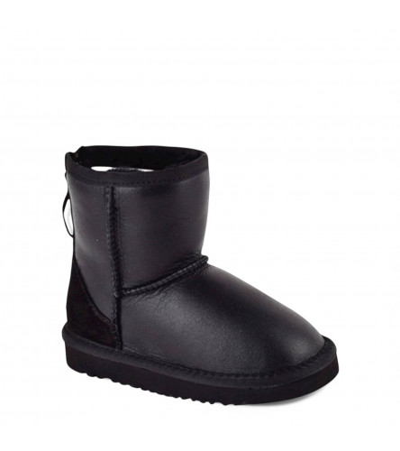 UGG Kids Classic Short Zip Leather - Black