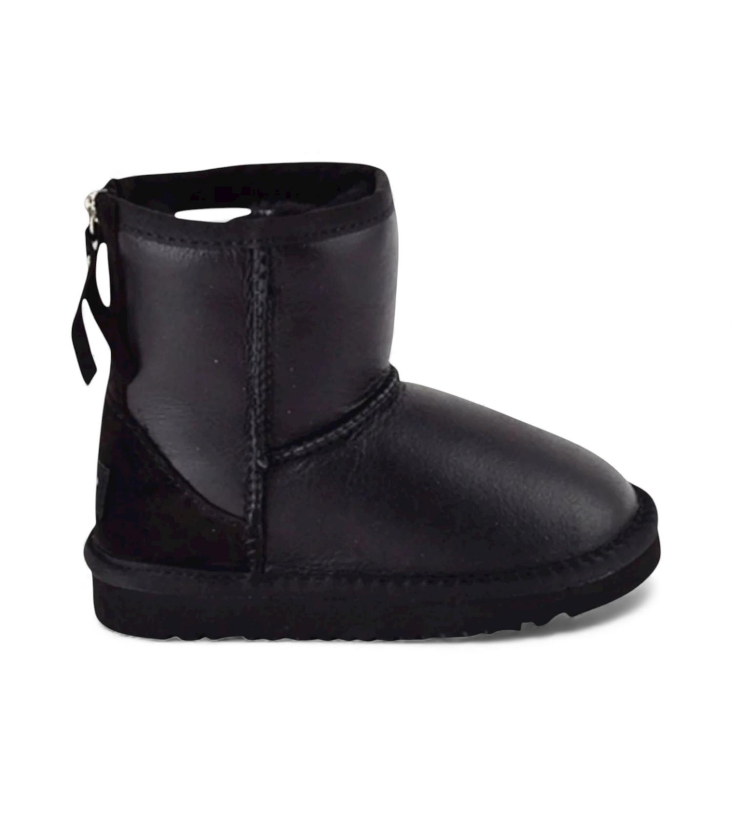 UGG Kids Classic Short Zip Leather - Black
